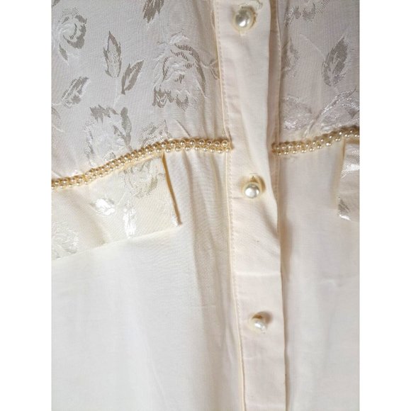 Women's Vintage Ninon De Lenclos Western Top Faux Pearls Rose Demask Ivory 80s L - Picture 3 of 7